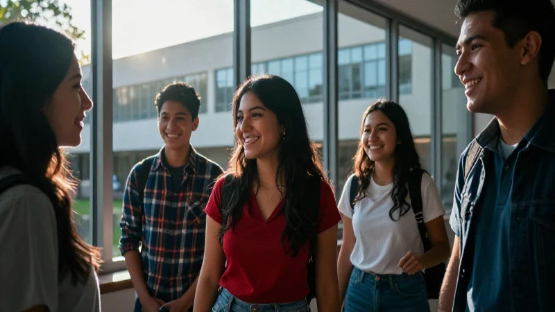 Estudiante mexicano sonriendo en campus universitario