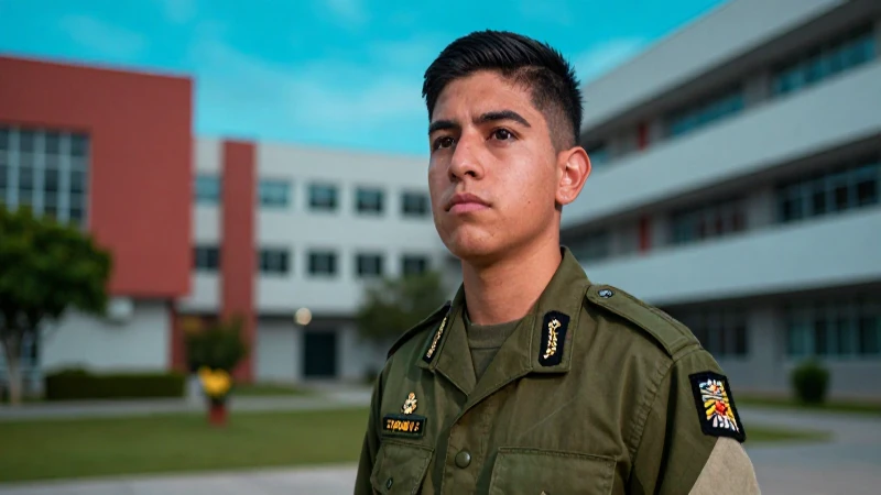 Estudiante mexicano decidido en campus militar vibrante