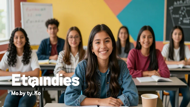 Estudiante mexicana exitosa en aula moderna
