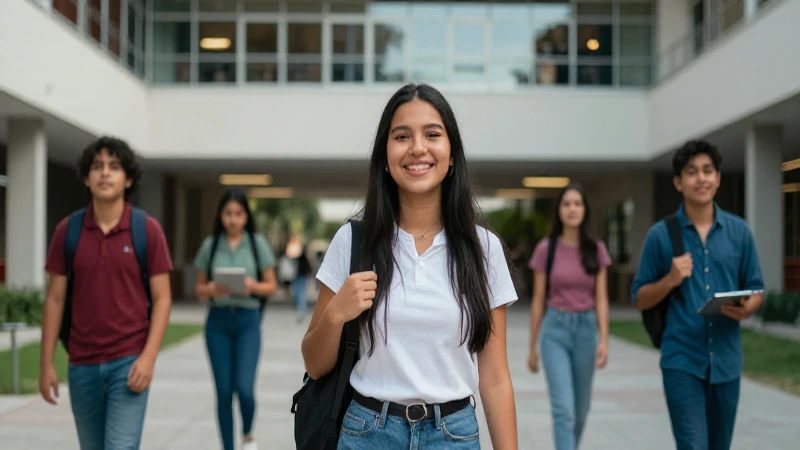 Estudiante mexicano sonriendo en campus universitario