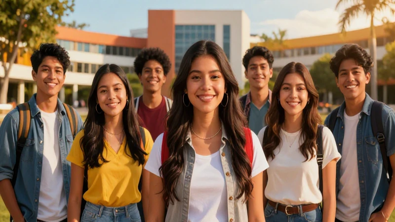 Estudiantes mexicanos felices en campus vibrante