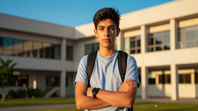 Estudiante mexicano moderno y decidido en campus