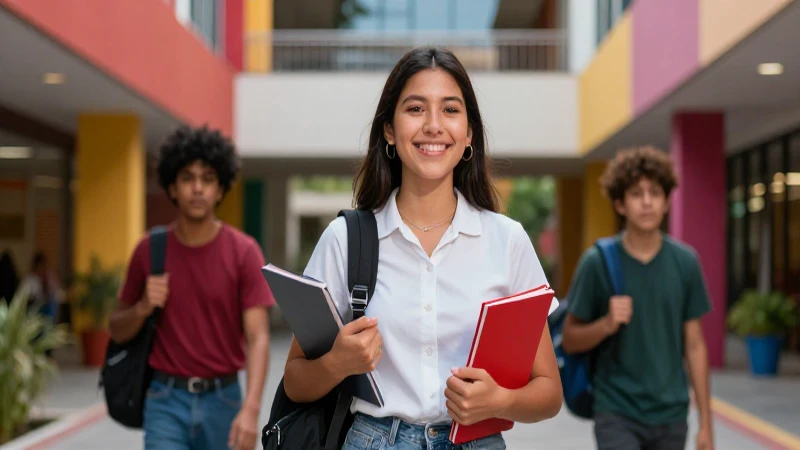 Estudiante mexicano exitoso en campus vibrante