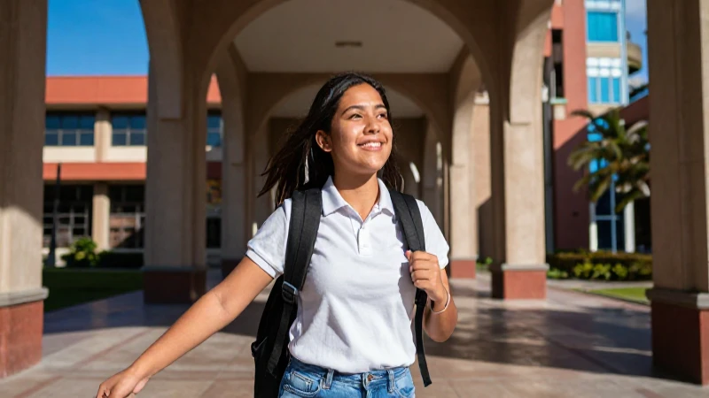 Estudiante mexicano optimista en campus moderno