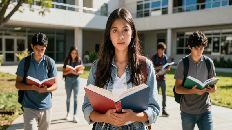 Estudiante mexicana determinada en campus universitario