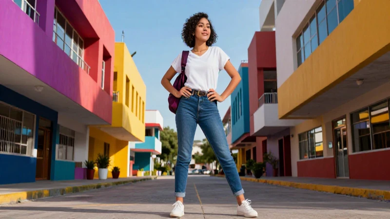 Estudiante mexicano vibrante en universidad moderna