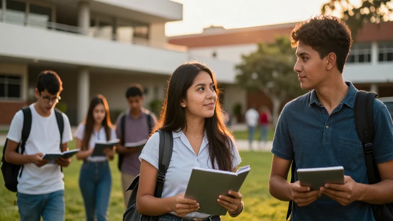 Estudiantes mexicanos modernos en campus universitario