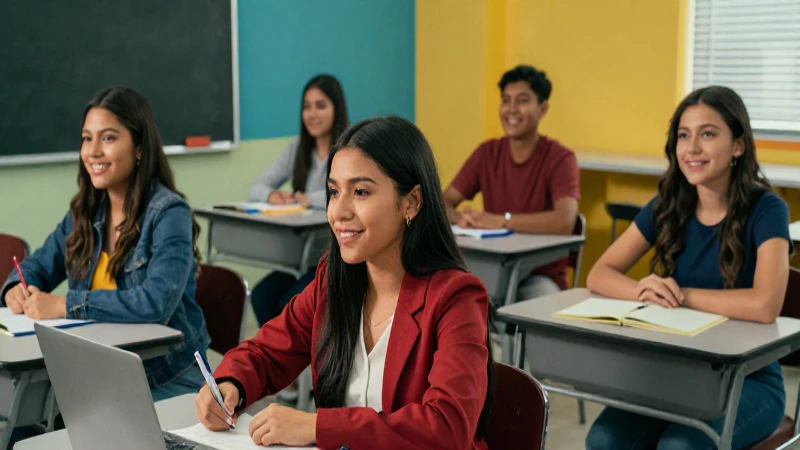 Estudiantes mexicanos sonrientes en aula moderna