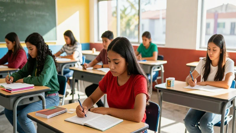 Estudiantes mexicanos en un aula moderna y luminosa