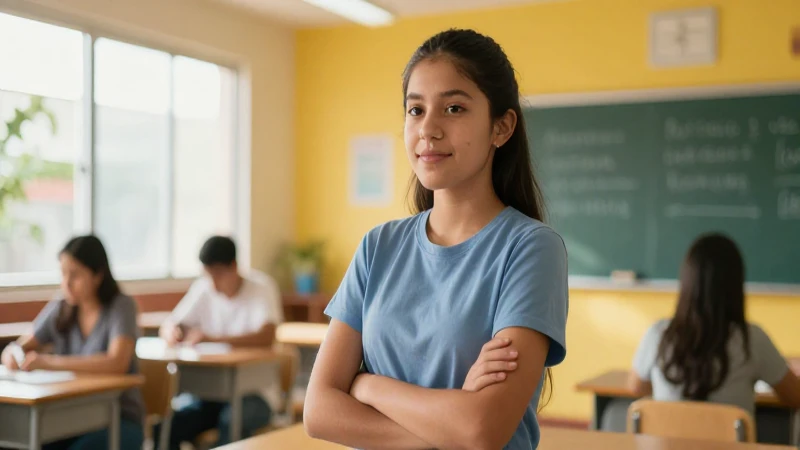 Estudiante mexicano confiado en aula luminosa