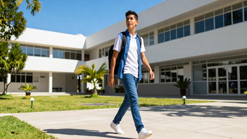 Estudiante mexicano exitoso camina con determinación