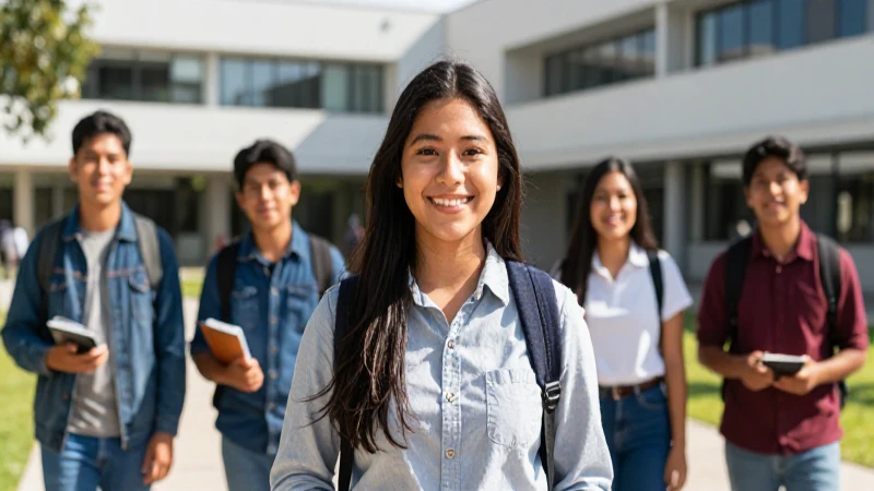 Estudiantes mexicanos brillantes en un campus soleado