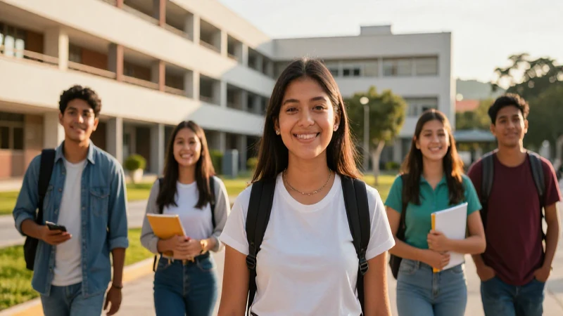 Estudiantes mexicanos sonrientes en campus universitario