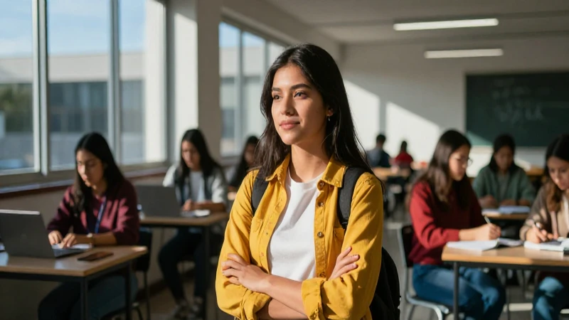 Estudiante mexicano vibrante en campus moderno