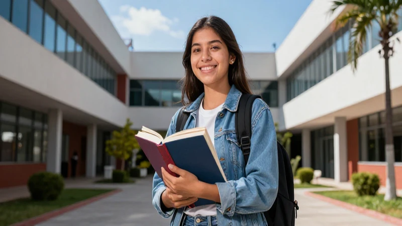 Joven sonriente mexicano en campus universitario