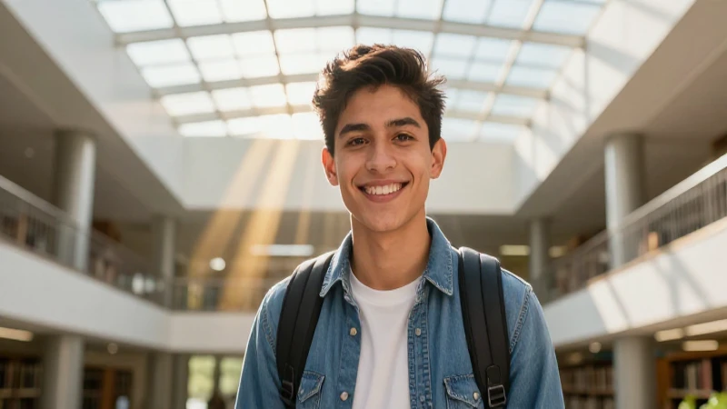 Joven mexicana estudia feliz en biblioteca