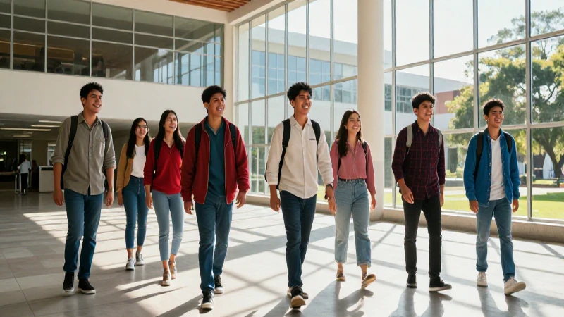 Estudiantes mexicanos alegres en universidad moderna