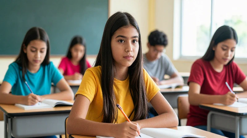 Estudiante mexicana exitosa en clase moderna y luminosa