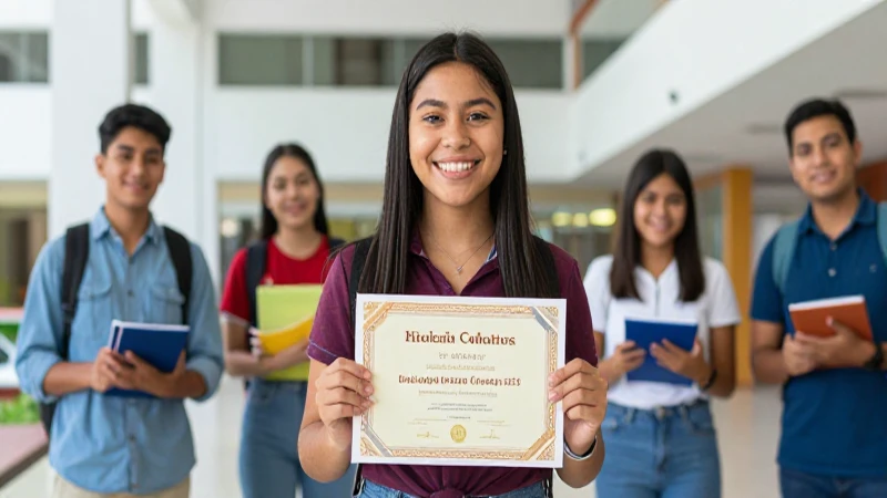 Estudiante mexicana exitosa en moderno campus
