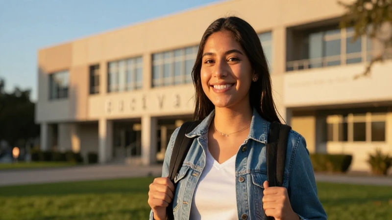 Estudiante mexicano exitoso en campus moderno