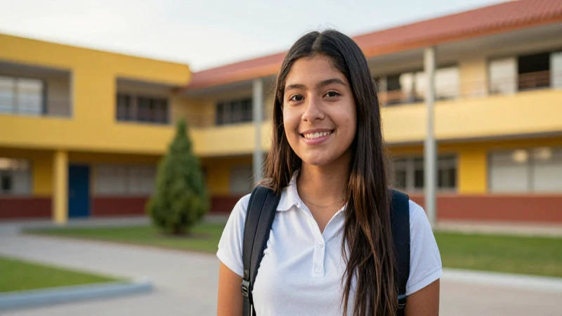 Estudiante mexicano esperanzado en campus moderno