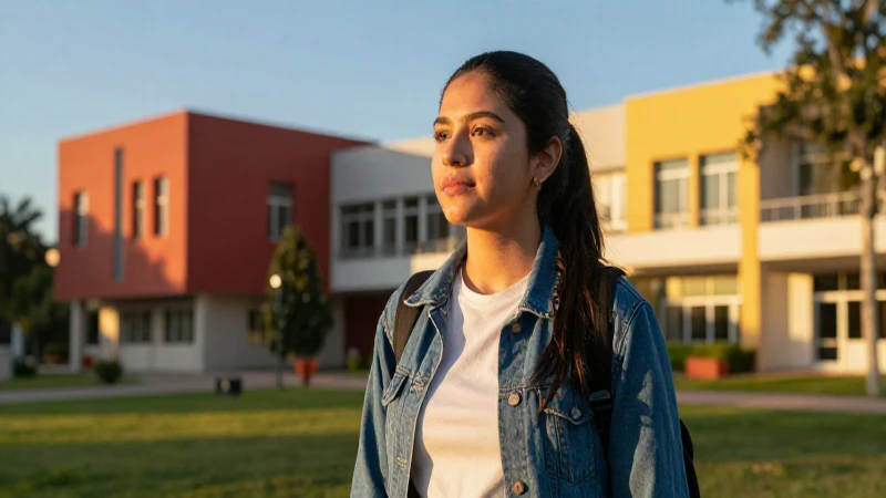 Estudiante mexicano en campus con luz dorada