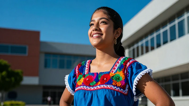 Joven estudiante mexicana con traje tradicional