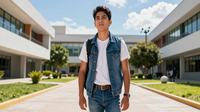 Joven estudiante mexicano en campus moderno