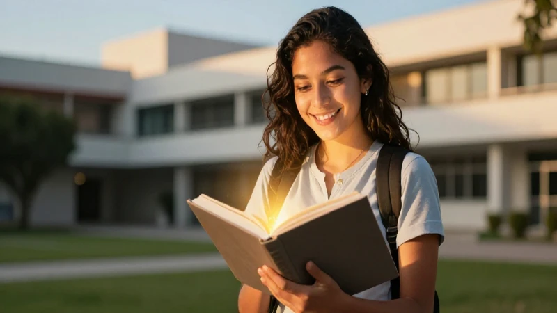 Joven mexicano estudia con libro brillante en la universidad