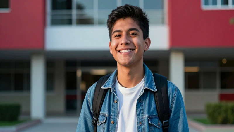 Joven mexicano sonríe con optimismo en el campus