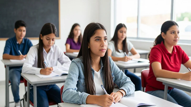 Estudiante mexicano brillante en aula moderna e inspiradora