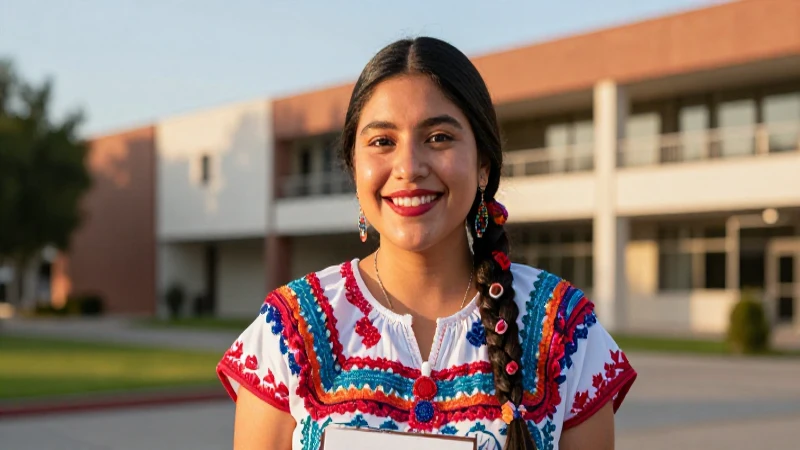Estudiante mexicano exitoso en campus vibrante