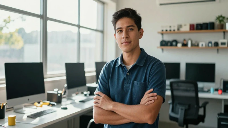 Joven mexicano moderno en taller, luz intensa
