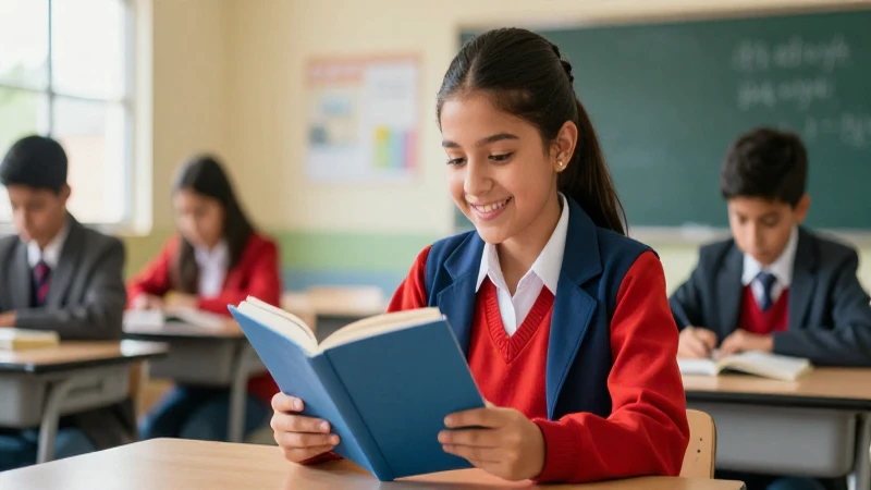 Adolescente mexicana optimista leyendo en su aula