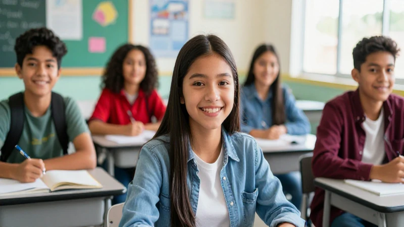 Estudiantes mexicanos felices en clase moderna