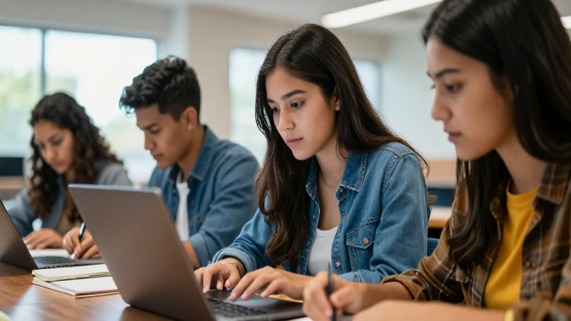 Joven mexicano estudiando en moderna lounge académica