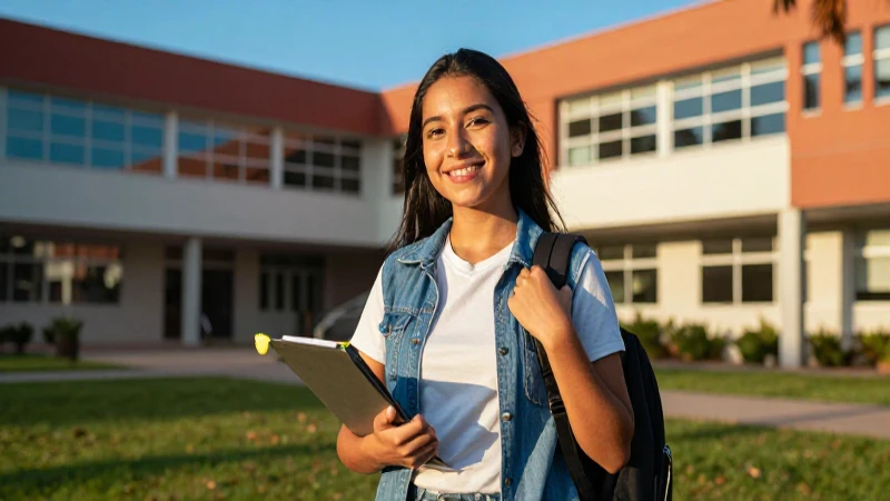 Joven mexicano exitoso en campus moderno al atardecer