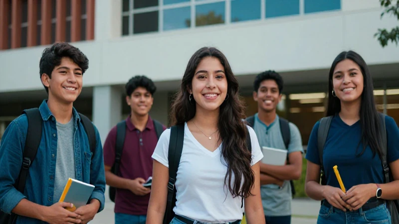 Estudiantes mexicanos sonriendo en campus moderno