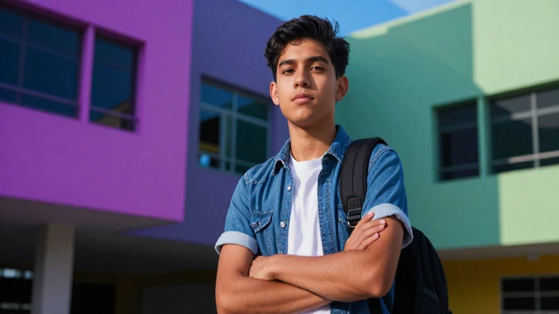 Joven universitario mexicano con estética cinematográfica