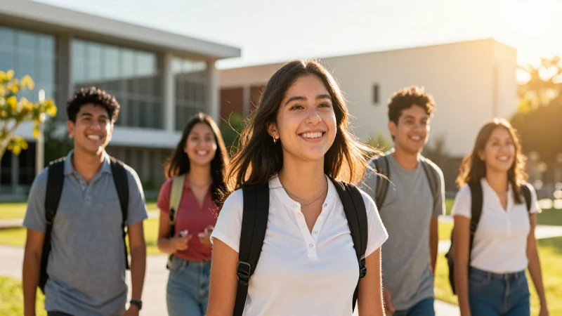 Estudiante sonriente en campus mexicano con luz dorada