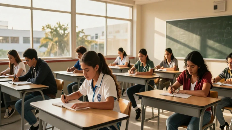 Estudiantes mexicanos en clase iluminada por el sol