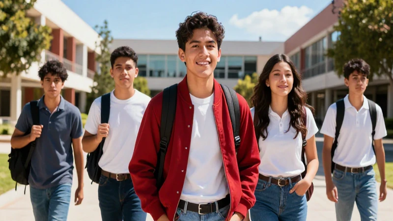 Estudiante mexicano vibrante en campus moderno