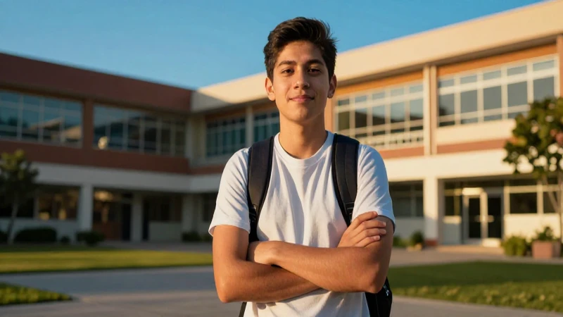Estudiante mexicano confiado bajo luz dorada