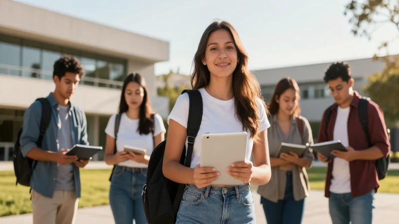 Estudiante mexicano dinámico en campus moderno