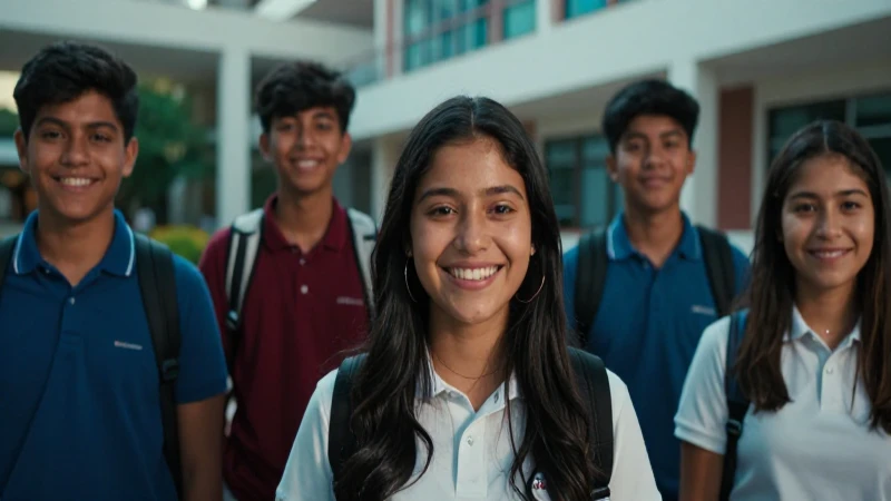 Estudiantes mexicanos sonrientes en campus moderno