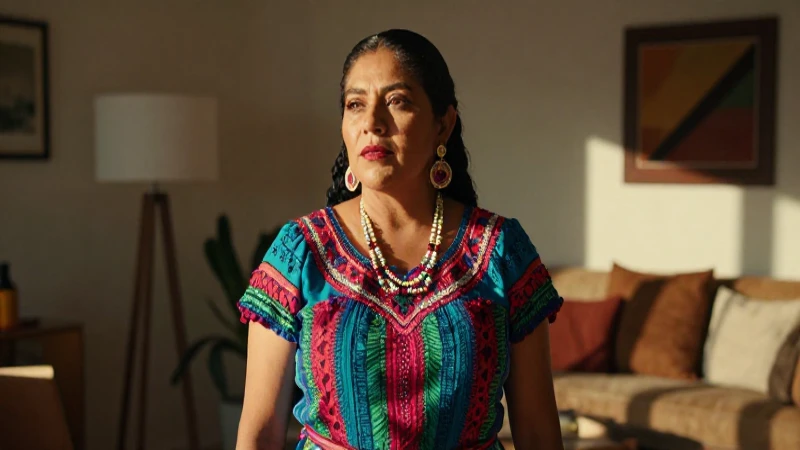 Madre mexicana vibrante con estilo moderno y luz cinematográfica
