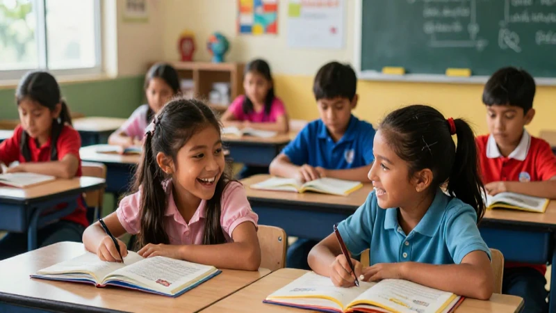 Niños mexicanos leyendo en un aula vibrante