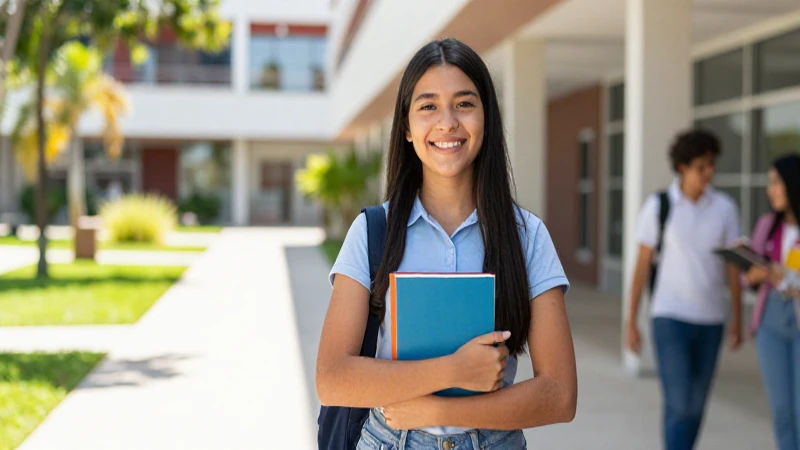 Estudiante mexicano confiado con libro en campus brillante