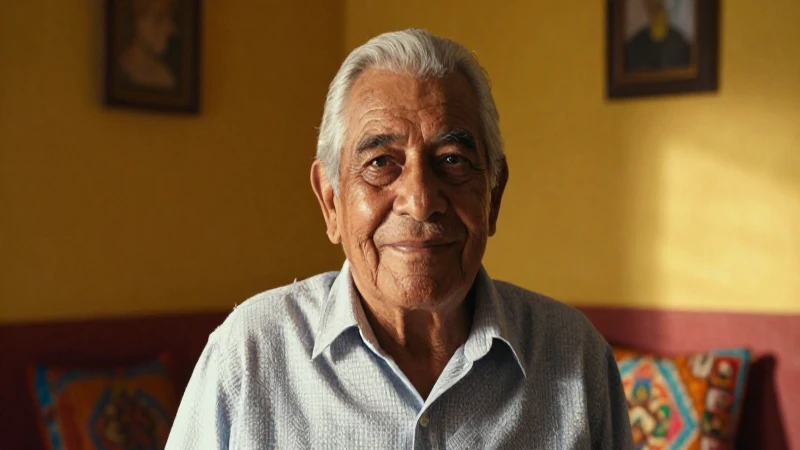 Retrato hiperdetallado de anciano mexicano sonriente