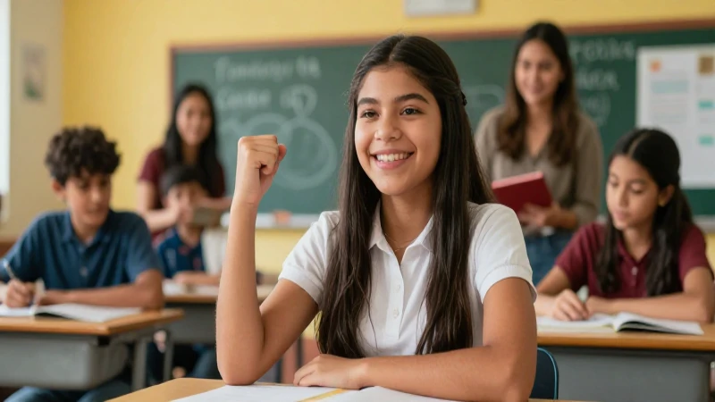 Estudiante mexicano alegre en aula moderna